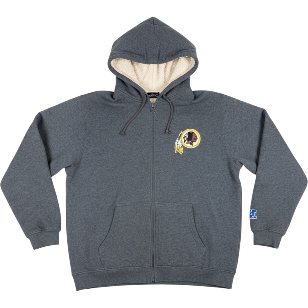 NFL Pro Line Washington Redskins Sherpa Lined Full Zip Hoodie Gray Mens XL